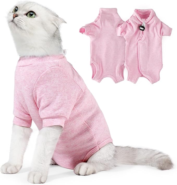 Cat Surgery Recovery Suit - E-Collar Alternative Anti-Licking Spay/Neuter Bodysuit, Soft Pet Surgical Pajamas for Cats, Abdominal Wound Onesie (Pink, Small)