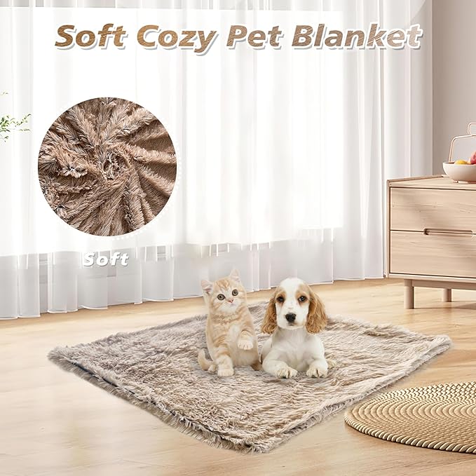 PJYuCien Fluffy Fleece Calming Pet Throw Blanket, Super Soft and Warm for Indoor Cats and Dogs, Large 30" * 40", Machine Washable, Puppy Bed (Brown)