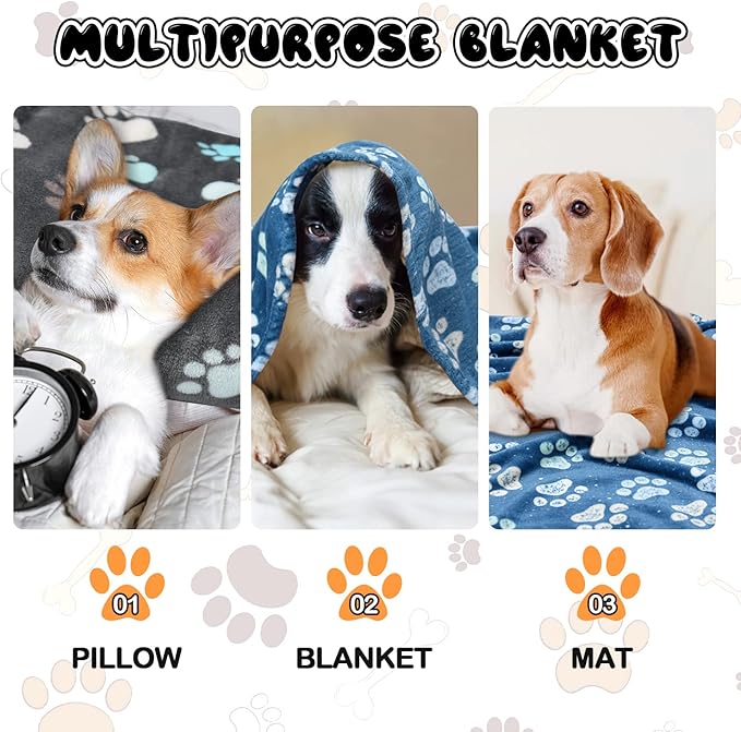 Rezutan 1 Pack 3 Blankets for Dogs, Dog Blanket for Large & Medium Pet Cat, Premium Soft Fluffy Suitable for Dog Kennels & Beds, Sofas, Gifts Puppy Essentials, 41x31inch, Gray/Blue/Beige