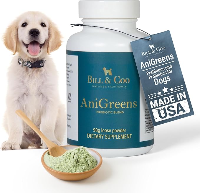 BILL &COO Anigreens Prebiotic & Probiotics for Dogs, Formulated with Special Fibers Digestive Enzymes, Dog/Cat Probiotics for Digestive Health & General Gut Balance to Immune Support of Your Pets,90g