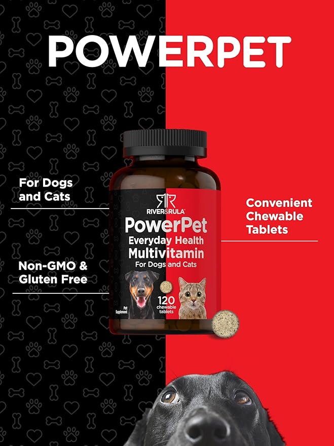 Horbäach Multivitamin for Dogs and Cats | 120 Chewable Tablets | Pet Health Support Supplement | Non-GMO & Gluten Free | by River & RULA