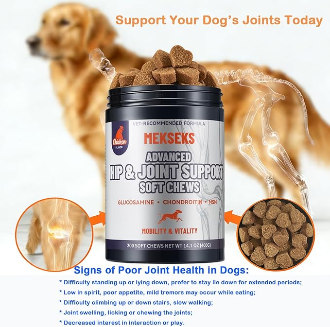 Advanced Dog Hip Joint Health Supplement Chews, Glucosamine for Dogs + Chondroitin, MSM, Turmeric & Green Lipped Mussel, Support Mobility, Pain Relief for Senior All Breeds Soft Chewable Treats