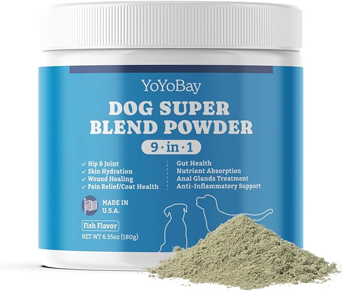 Supplements for Dogs, Dog Supplements Super Blend Powder 9 in 1, Vitamins for Dog, with Iceland Fish Powder, Support Gut Health, Hip and Joint, Multivitamin Support, 6.35oz, Fish Flavor