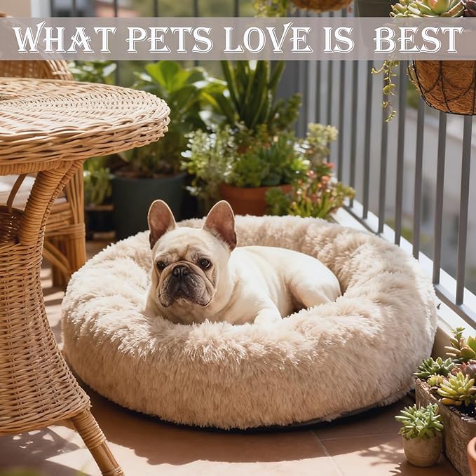 Washable Dog & Cat Bed for Ultra Large Small Medium Size Pet, Calming Donut Round Cute Warming Mat House Supply Indoor, 8 Sized Deal Necessity Essential Furniture for Boy Girl Puppy Kitten kitty