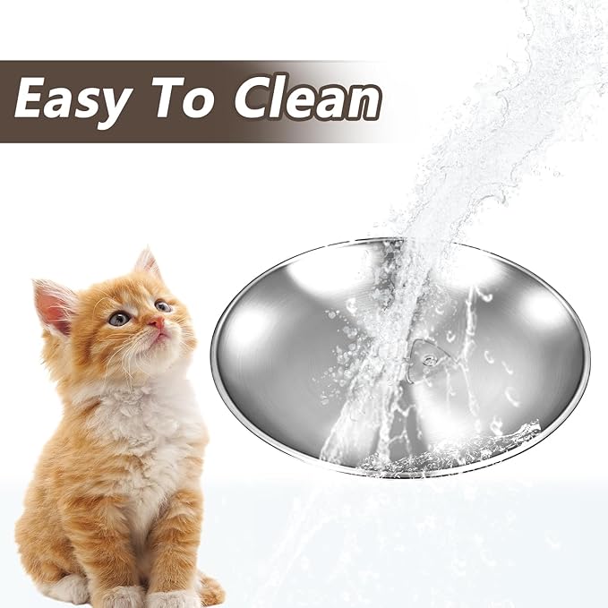 Stainless Steel Cat Bowls with Fishbone Pattern, Metal Cat Food Bowl, 6.7" Wide Whisker Friendly Cats Dishes, Cute Bowl with Non-Slip Pad for Indoor Cats 6 PCS