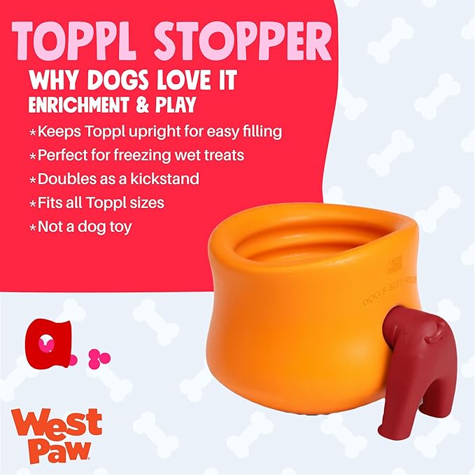 WEST PAW Toppl Stopper Durable Freezer Insert Accessory for Dog Treat Toy- Secure Leak Proof Design for Mess Free Prep of Frozen Fillings and Easy Clean Up - Ruby/Bubblegum