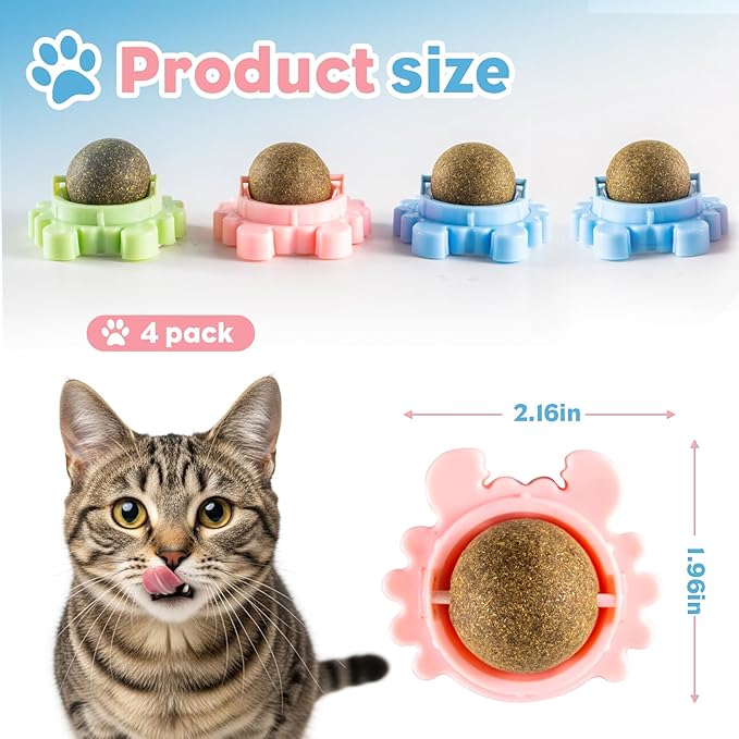 Catnip Ball - 4Packs - Catnip Balls for Cats Wall - Cat Nip Ball- Cat Nips Organic Balls - Magic Lickable for Cat Teeth Cleaning, Play