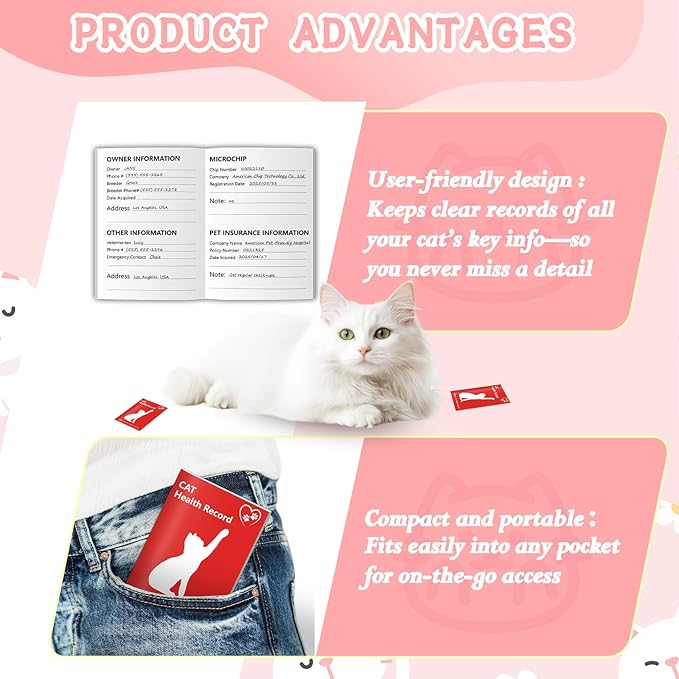 10 Cat Health Record Booklets 12 Sheets Per Pack Kitten Shot Record Book Feline Health Records 5 * 3.5inch Cat Vaccination Records Book Cat Health Records for Pet Lovers Kitty Nursing Supplies