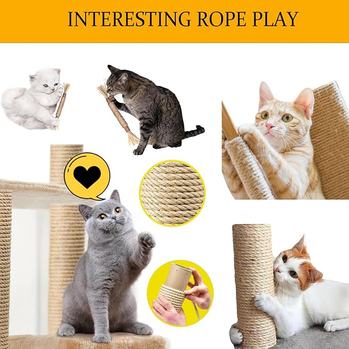 Natural Sisal Rope for Cat Scratcher - 100ft x 1/4" Durable Hemp Rope & Twine Cat Toy with Catnip, Includes Free Silvervine Sticks, Eco-Friendly for Cats & Kittens