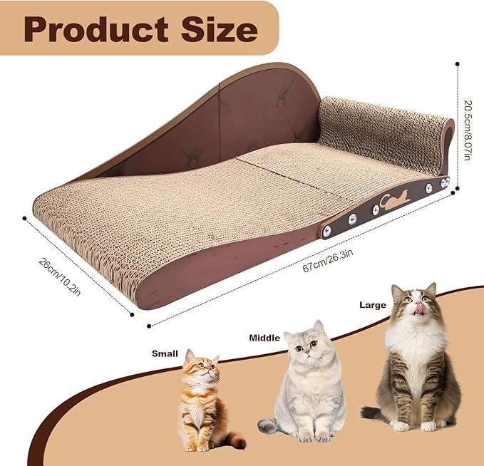 Extra Large Cat Couch Scratcher, 26" Cat Sofa Lounge Bed, Durable Cardboard Scratching Board for Indoor Cats, XL Lounger and Scratch Bed Furniture Protector