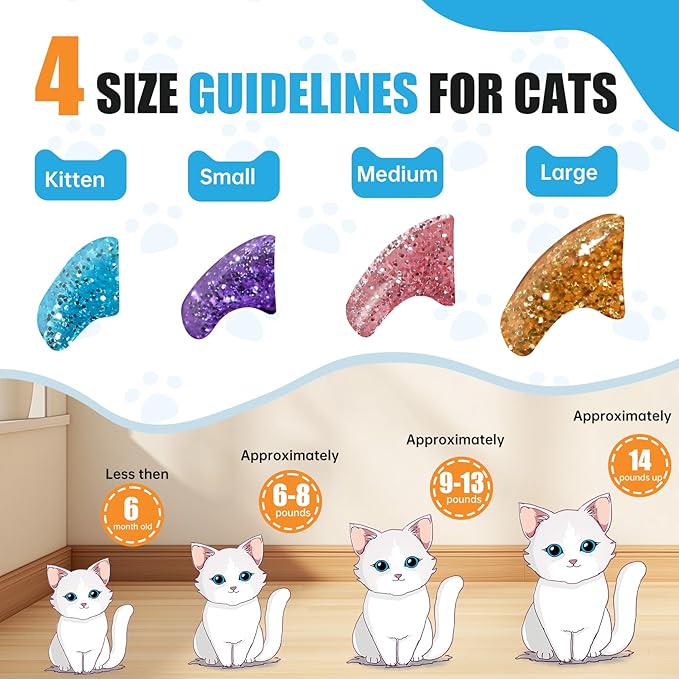 joyous 16x Glitter Colors / 160 pcs | Cat Nail Caps | Cat Claw Covers with Adhesives and Applicators (L)