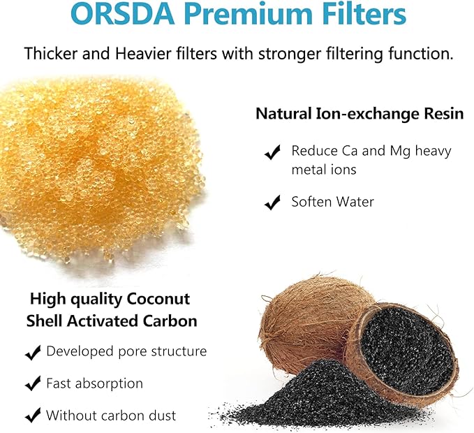 ORSDA Cat Water Fountain Filters, 6 Pack Replacement Carbon, Resin Filters ONLY for D60 100oz/3L Automatic Pet Fountain Cat Water Fountain Dog Dispenser