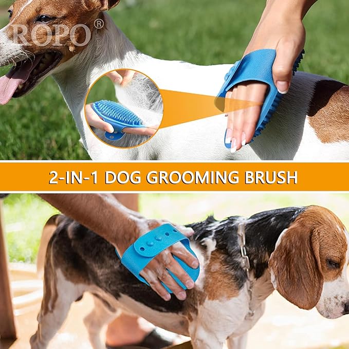 Dog Grooming Brush, CWXZSTM Pet Shampoo Bath Brush Soothing Massage Rubber Comb with Adjustable Ring Handle for Long Short Haired Dogs and Cats 2pcs