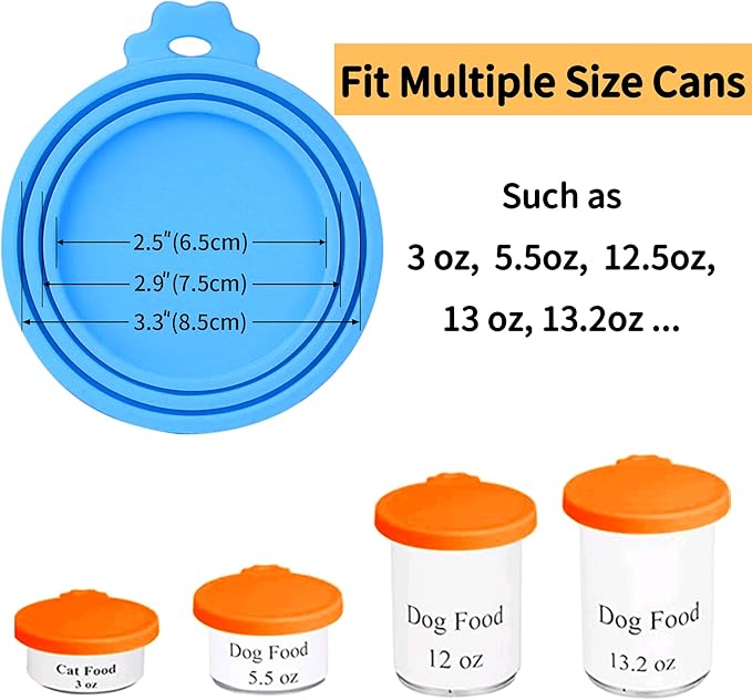 Lydia's Deal 3 Pack Pet Food Can Covers, Universal Silicone Can Lids for Dog & Cat Food, Fits Most Standard Size Food Cans, BPA Free & Dishwasher Safe (Green+Orange+Blue)