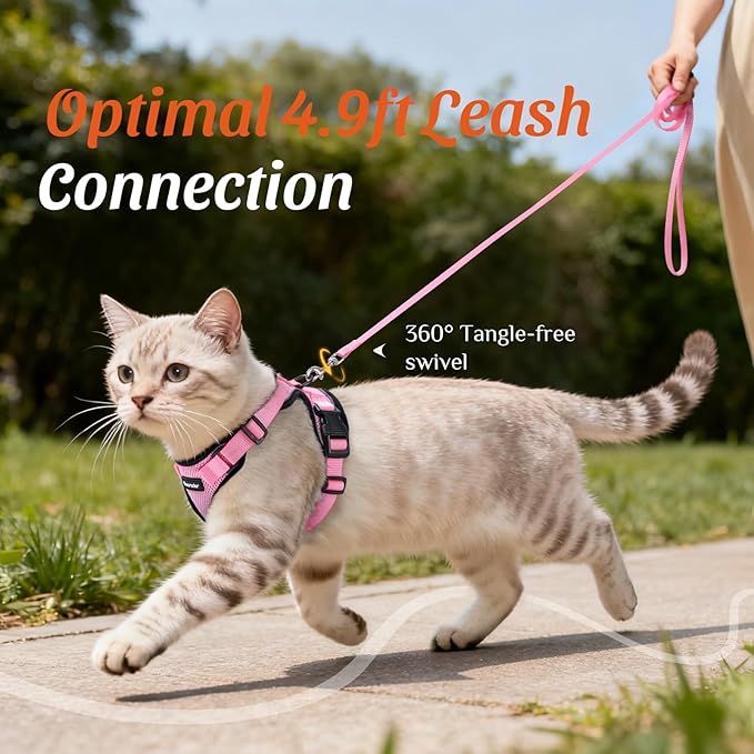 Dooradar Cat Harness and Leash Set, Escape Proof Safe Adjustable Kitten Vest Harnesses for Walking, Easy Control Soft Breathable Mesh Jacket with Reflective Strips for Cats, Pink, XXS