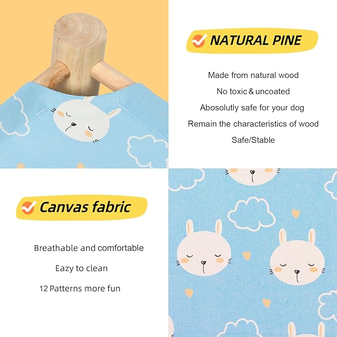 Patas Lague Cat and Dog Hammock Bed for Small Dogs, Brethable Wooden Cat Pet Rabbit Elevated Cooling Outdoor Bed Cots Furniture for All Seasons Rabbits