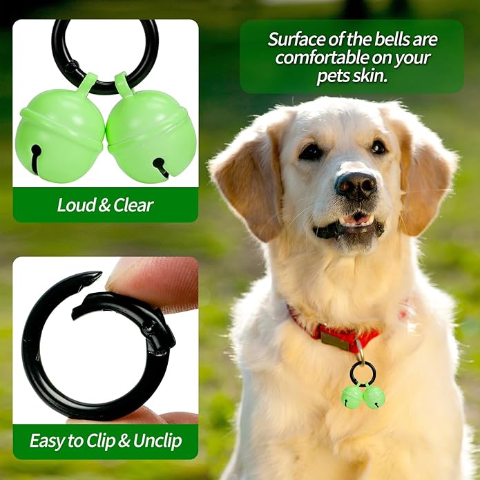 Bells for Dog Collar, Glow Bell for Medium to Large Dogs, Easy Clip Clasp, Extra Loud Pet Tracker & Save Wildlife, Durable Copper Bells (Small-medium breed)