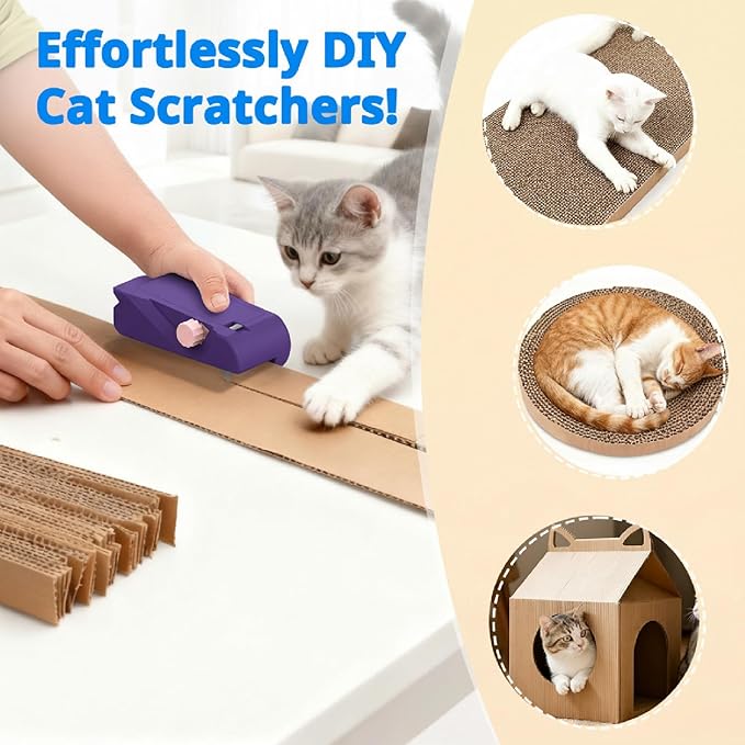 Cardboard Cutter for Cat Scratchers with 10pcs Blade, 4-in-1 Box Cutter 3D Printed Cardboard Strip Cutter DIY cat scratchers Cutter Tool for Cat Lovers