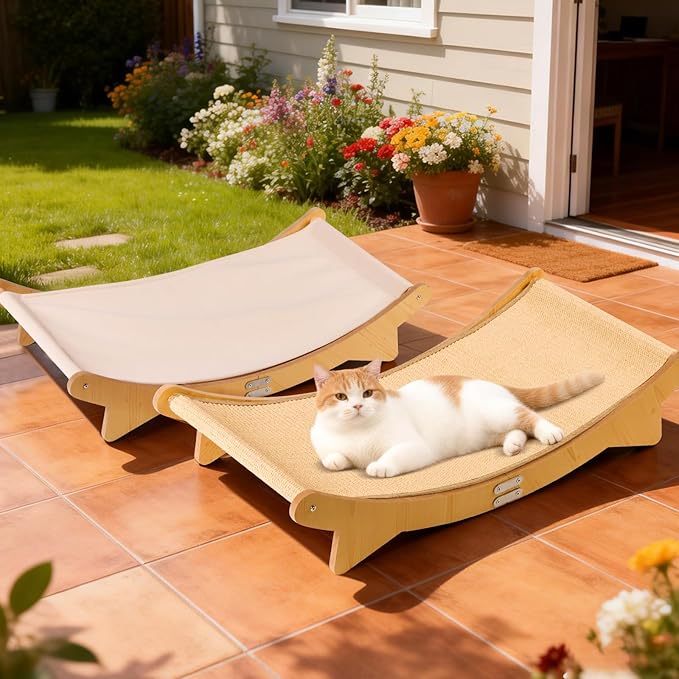 Extra Large Cat Scratcher Bed for Indoor Cats, Cats Scratcher Sofa with Sisal Scratch Mat & Soft Washable Mat, Wooden Cat Furniture Hammock Lounger for Lounge, Sleep, Scratch