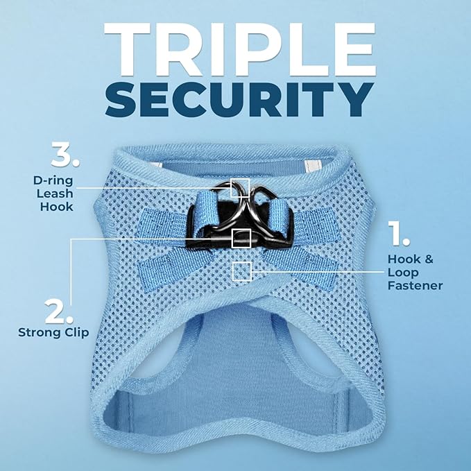Best Pet Supplies Voyager Step-in Air Harness - All Weather Mesh, Reflective, No Pull Harness for Dogs, Cats - Secure with Hook & Loop Fastener, Buckle, Double D-Rings - Baby Blue, XS