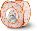Andiker Small Cat Tents for Indoor Cats, Summer Fruit Patten 15" Foldable Cat Tube with 1 Plush Ball and 3 Holes Kitten Hide-and-Seek Toy to Relieve Boredom Also for Kitten Rabbits (Orange)