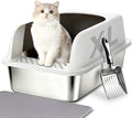Stainless Steel Cat Litter Box with Lid, 24" L x 16" W x 12" H, Extra Large Enclosed Litter Box for Cats, High Sided Anti Leakage, Non-Stick, Includes Stainless Steel Scoop & Cat Mat