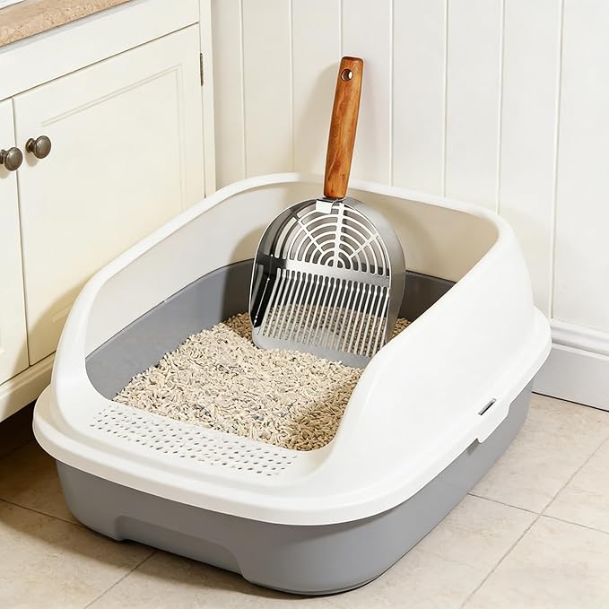 Stainless Steel Metal Cat Litter Scoop with Holder,Heavy Duty Litter Scooper & Speed Sifter,Dual-Width Holes for Quick Cleanin,Suitabla cat Scooper for Cat Litter Box,Durable, Heavy Duty
