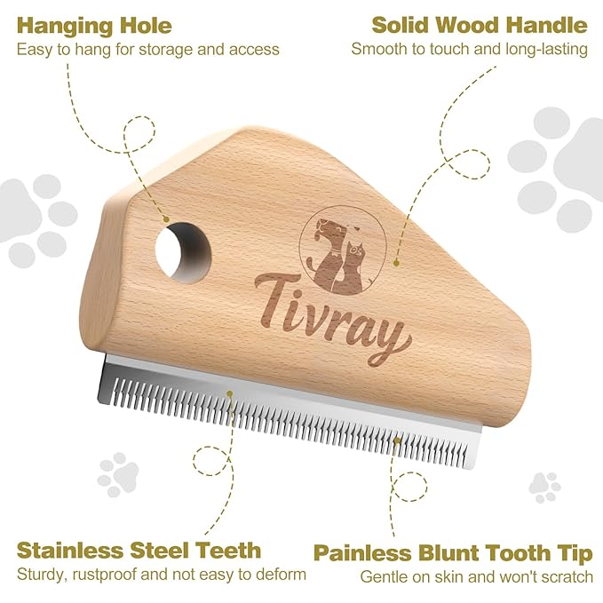 Dog Brush for Shedding, Deshedding Brush for Dogs, Pet Hair Removal Tool, Painless Wood Remover for Pet Hair, Cats, Horses Cleaning, Grooming, Short and Long Fur, Ergonomic Design, 4.3inch