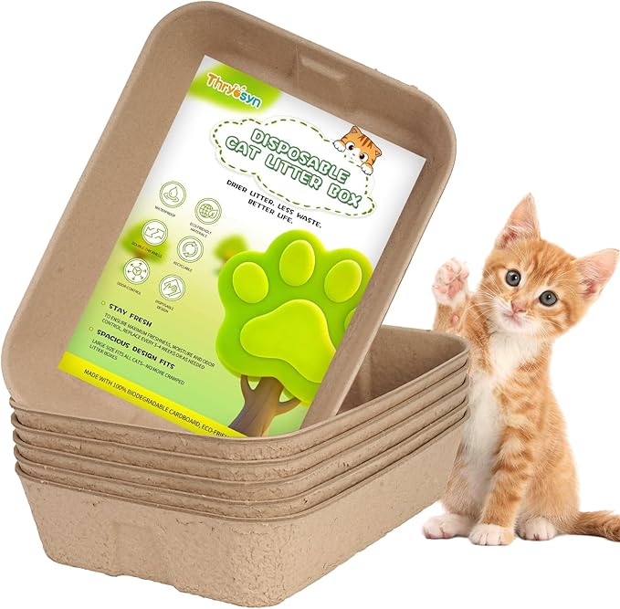 Disposable Litter Boxes for Cats Large: 6-Pack Leak-Proof Sustainable for Indoor/Travel Use Standalone or as Liner (6 Packs)