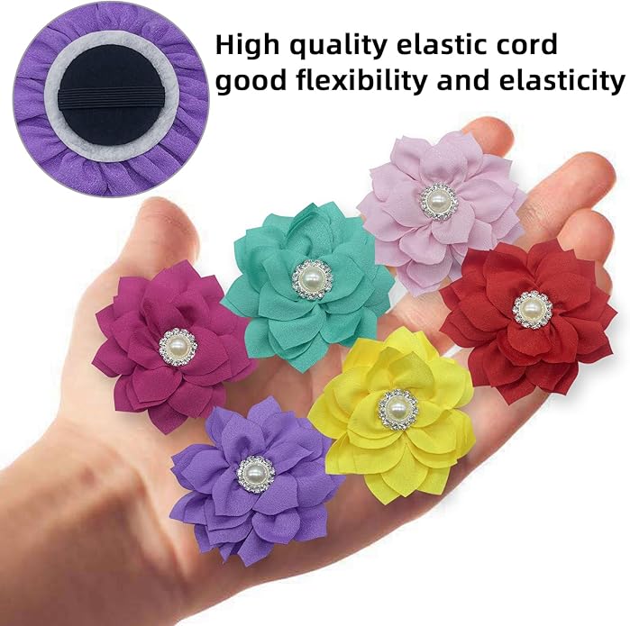 Dog Collar Flower Accessories with Pearls, Decorative Flower Charms for Dog and Cat Collars, Pack of 6