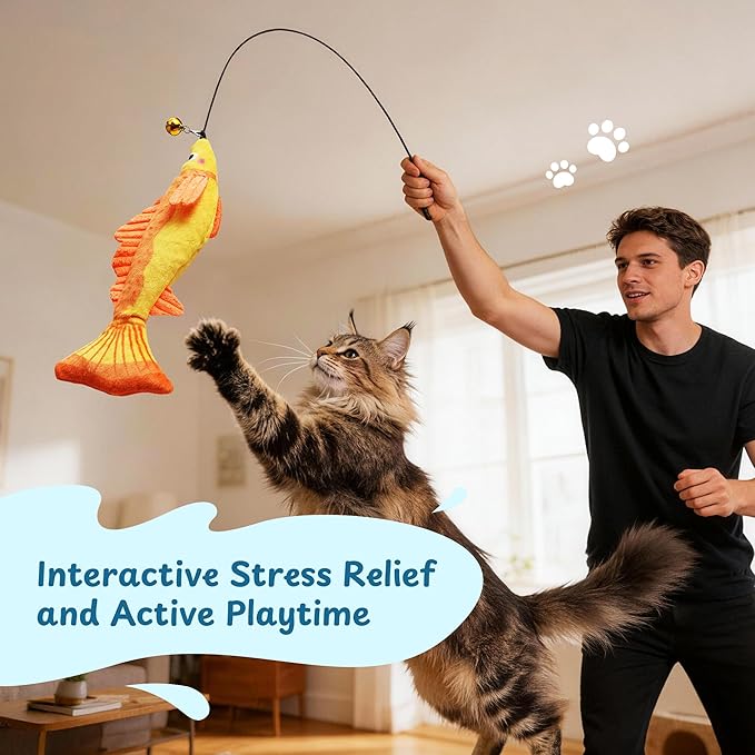 Catnip Toys, [12000mg] Extra Large Toys for Indoor Cats with Removable Bell, 100% Natural North American Catnip Floppy Fish Cat, Crinkle Sound & Soft Cotton-Free Surface