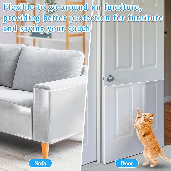 Anti Cat Scratch Furniture Protector - Thickened Vinyl Single-Sided Sticky Couch Protector for Cats Dogs, Flexible Couch Corner Guard Under Cats Claw, Cat Scratch Deterrent Tape, 130"x9.4"