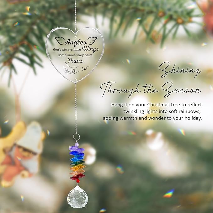 Glass Ornament Suncatcher - Angels Don't Always Have Wings - Dogs Memorial Sympathy Gift - Mother's Day for Mom Dad Dog Lover - Bereavement Keepsake - Daily Remembrance