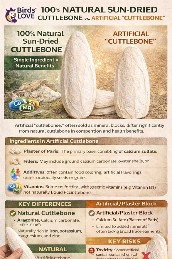 Birds LOVE 5.5-6″ Cuttlebones for Birds – 100% Natural Sun-Dried Calcium & Beak Conditioning Supplement for Parakeets, Budgies, Cockatiels, Finches & Canaries – 6 Pack with Holder – Made in Vietnam