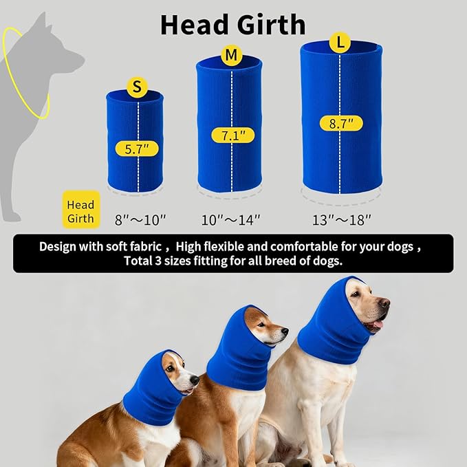 3Pack Dog Calming Hoodie for Small to Large Dogs High Elastic Pet Anxiety Relief Ear Wrap Cat Calming Collar Noise Reduce Protection for Fireworks,Thunder,Force Drying (Small+Medium+Large) (Blue)