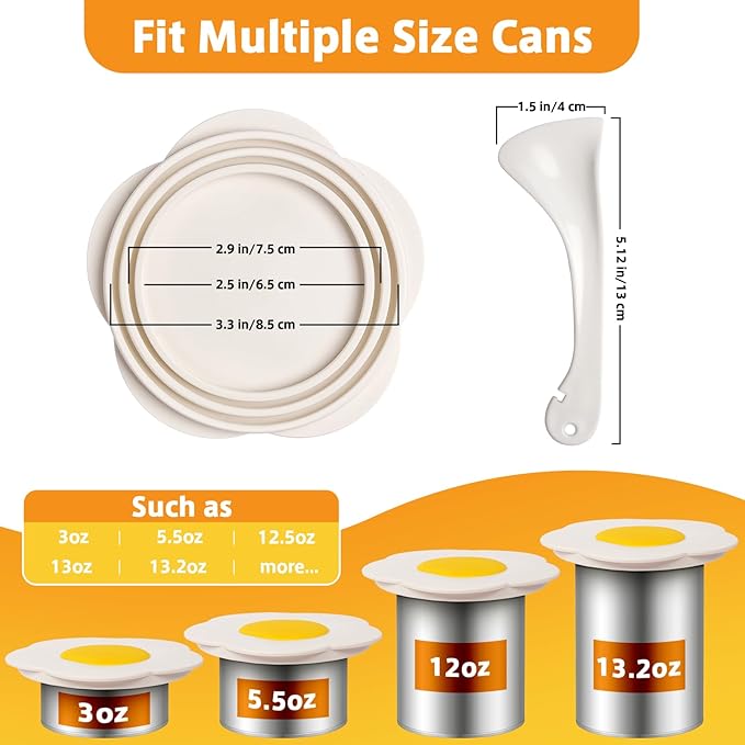 Pet Food Can Lids, Universal Size Can Covers for Dog and Cat Cans, Silicone Cat Food Top with Sunflower Shape One fit 3 Standard, Multifunctional Pet Can Opener Can Spoons (2 Pieces)