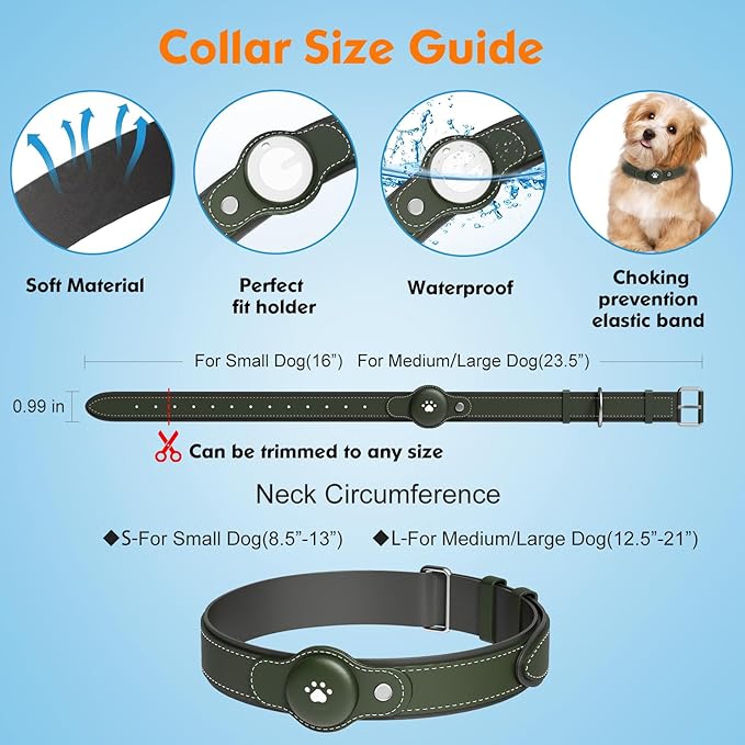 2-in-1 GPS Tracker for Dogs&Cats : Smart Collar with Real-Time Location, No Monthly Fee, Unlimited Range (iOS Only) GPS Tracker Dog Collar- Ideal for Small, Medium Large Dogs(Tracker Included)(Green)