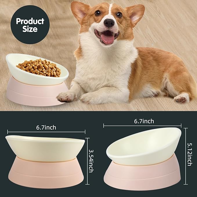 Bulldog Bowl Anti-Slip Dog Cat Dish Detachable Rubber Dog Bowl Pet Sterile Tilted Pet Feeder Slope Base (Lightpink, 2 Cup (Small/Medium Dog))