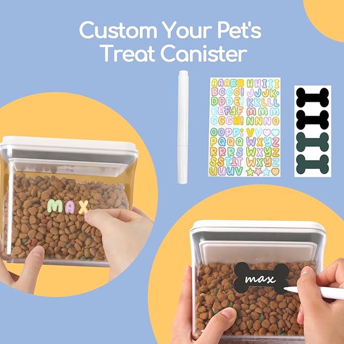 2 Pack Dog Treat Container Set (25oz/0.75L & 48oz/1.4L) - Airtight & BPA-Free | Clear Pet Food Storage Jars for Dog & Cat Treats | Includes Labels, Alphabet Stickers & Pen for Personalization