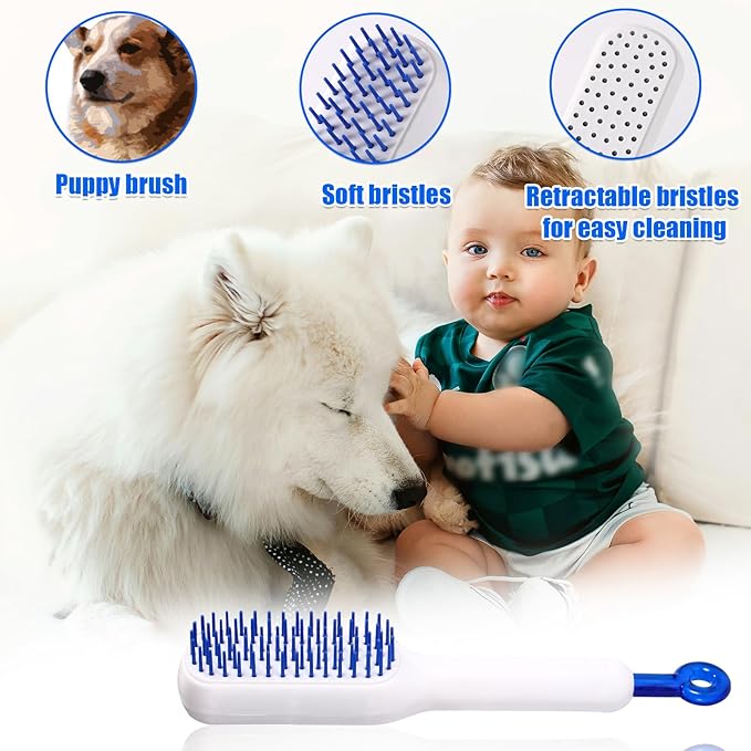 Stretchable Puppy Brush, Small Soft Dog Brush Yorkie Massaging Hair Comb Puppy Hair Grooming Tool for Shin Tzu Maltipoo Kitty Small Rabbit (White)