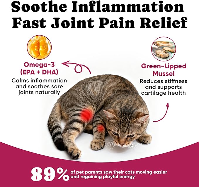 Glucosamine for Cats, Cat Joint Supplement with Chondroitin, Omega-3s & Green-Lipped Mussel, Pain Relief Crunchy & Creamy Treats for Senior Cats, Hip & Joint, Mobility & Flexibility Support -450 Chews