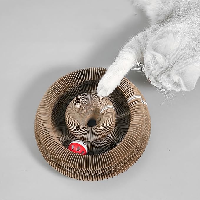Kitty Curls Cat Toy, Magic Organ Cat Interactive Scratcher Cardboard with Bell Ball, Foldable & Changeable Accordion Shape Exercise Anxiety Relief Toy for Indoor Cats (2PCS)