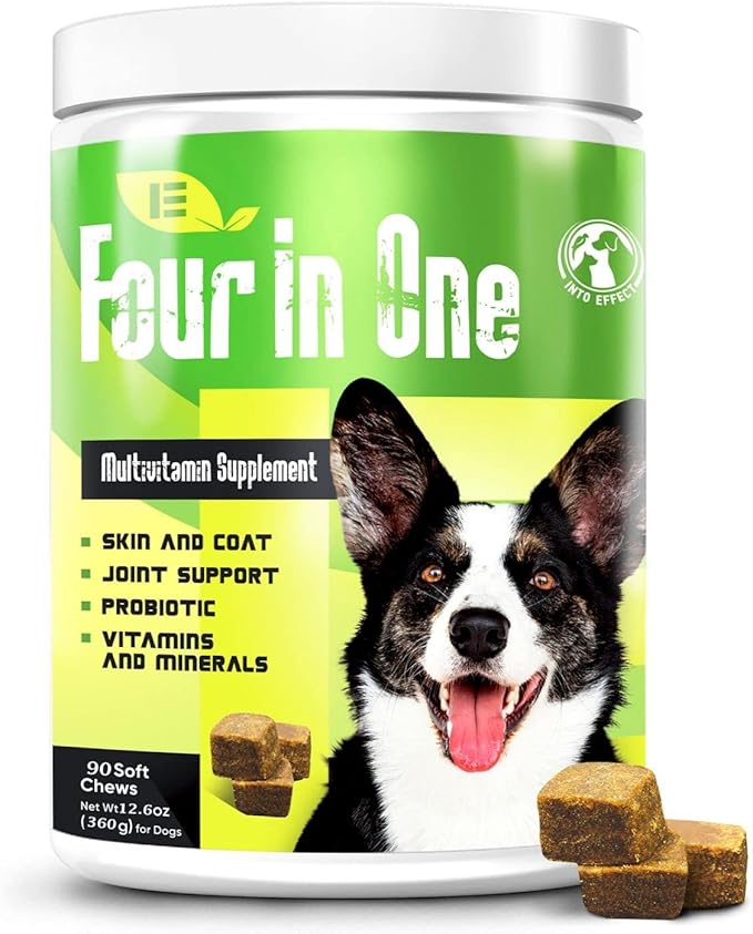 IE 4 in 1 Dog Multivitamins | Joint Support, Immune Health, Skin and Heart Health | Hip Joint Support, Skin Coat, Heart Health, Gut & Immune | 90 Soft Chews