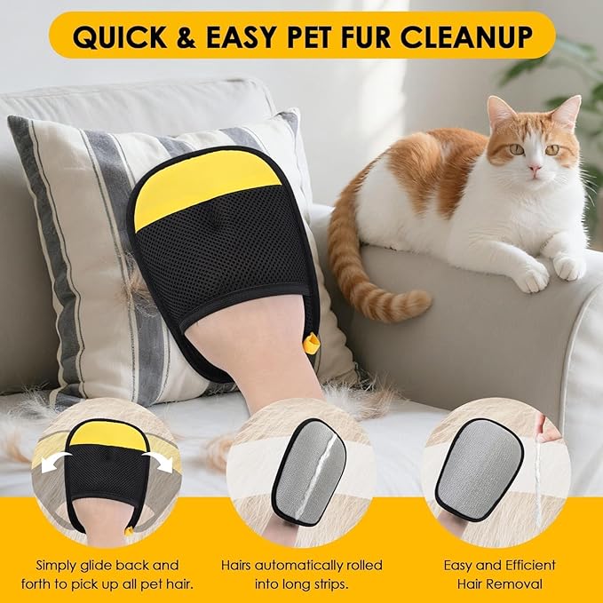 SAWMONG 2-Pack Pet Hair Removal Gloves, Fan-Shaped Reusable Dog & Cat Hair Remover for Clothes, Couch, Carpet & Car Seats