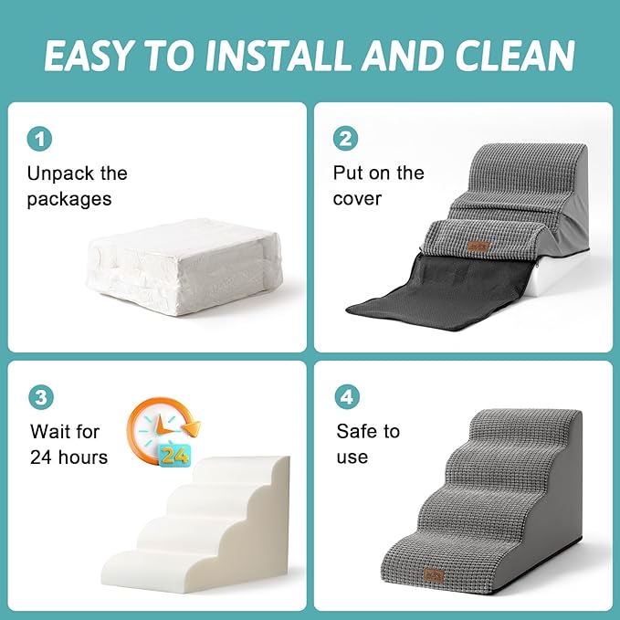 Dog Stairs for Small Dogs 15.7" H, Curved Dog Step for Puppy, Older Cat, Medium Pet Ramp for Sofa, Couch or Chair, Ladder with High Density Foam, 3 Step, 15.7x22.4x15.7 inch, Dark Grey