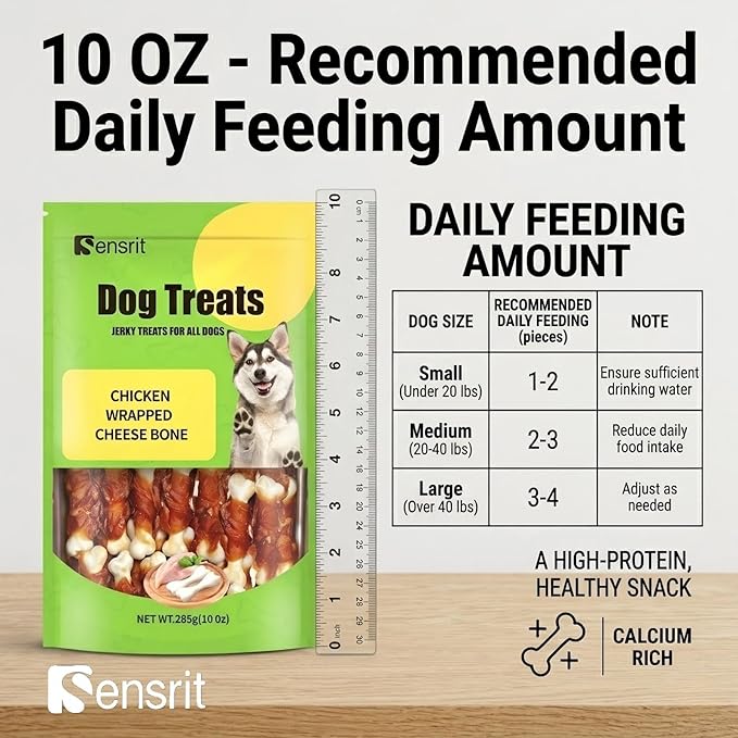 Chicken Wrapped Cheese Bone Dog Treats for All Dogs - 10oz (285g) High Protein Jerky Sticks - Rawhide-Free Calcium Rich Dog Snacks - Healthy Training Rewards & Teeth Cleaning Chews