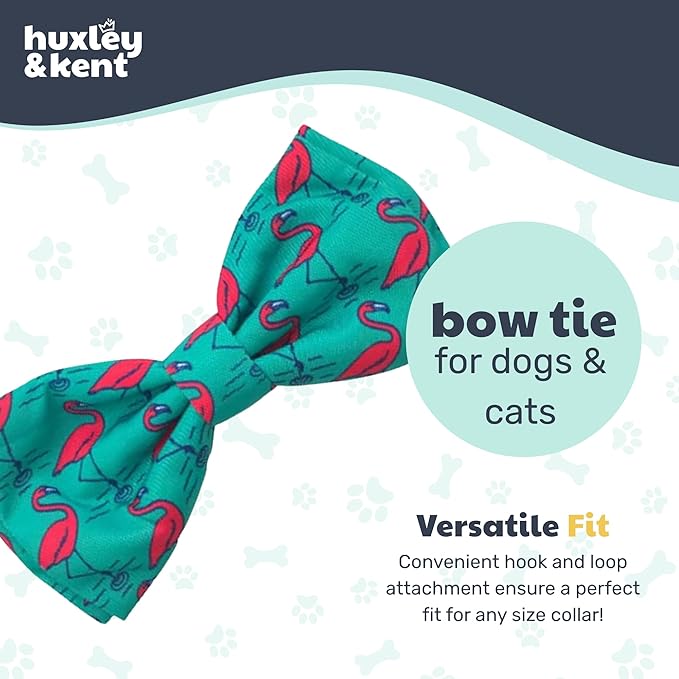 Huxley & Kent Pet Bow Tie for Dogs & Cats - Adjustable Hook & Loop Collar Accessory - Cute & Comfortable for Holidays & Celebrations - Flamingo, Small