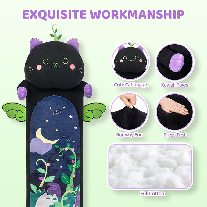 Mewaii Long Cat Plush 5 Sizes, 120% Extra Filling Giant Plushness Kids Body Pillow, Kawaii Cute Black Cat Stuffed Animals Plushies, Big Long Body Pillow Black Cat Plush Gift for Girls 44”