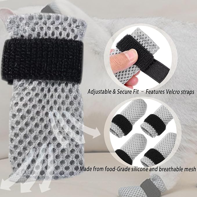 Cat Mittens to Prevent Scratching,Mesh Breathable Cat Shoes Booties,Adjustable Cats Anti Scratch Gloves,Suitable for Cats When Bathing and Nail Trimming（4 PCS ）