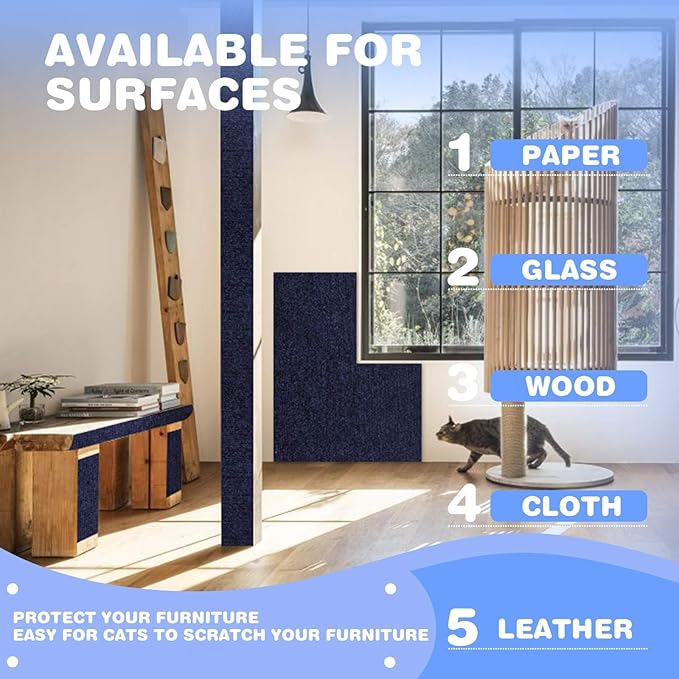 Cat Scratching Mat 78.7"x15.8" Self-Adhesive Cat Furniture Protector, Climbing Cat Scratch Pad for Cat Tree, Sofa, Wall, and Furniture DIY Protection(Dark Blue)